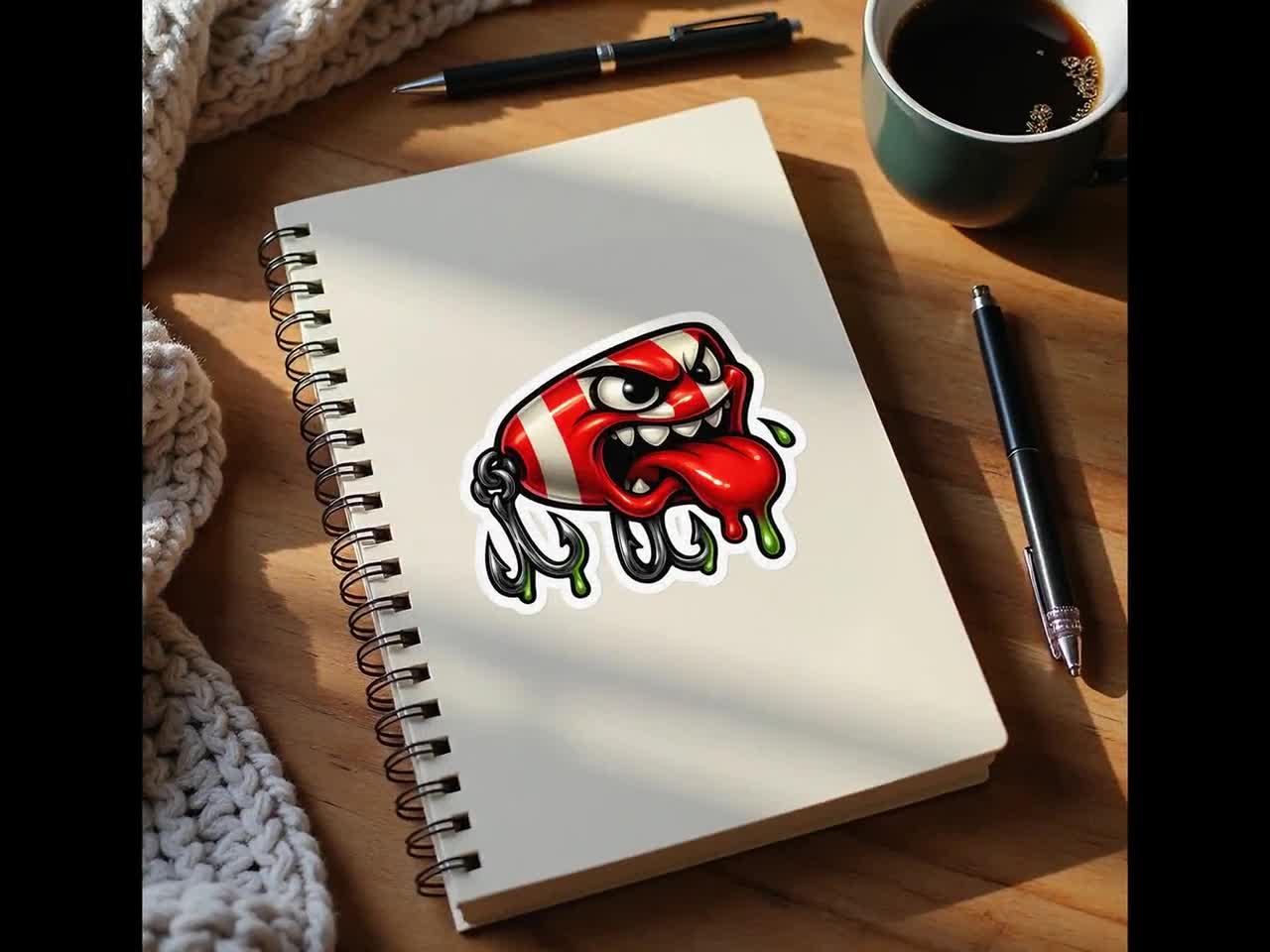 Evil Fishing Lure Sticker, Funny Angler Decal, Cartoon Bait